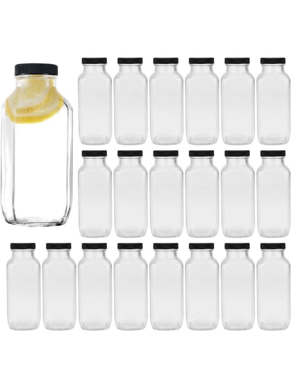 Vintage Glass Water Bottles 16oz - Reusable Square Drink Containers for